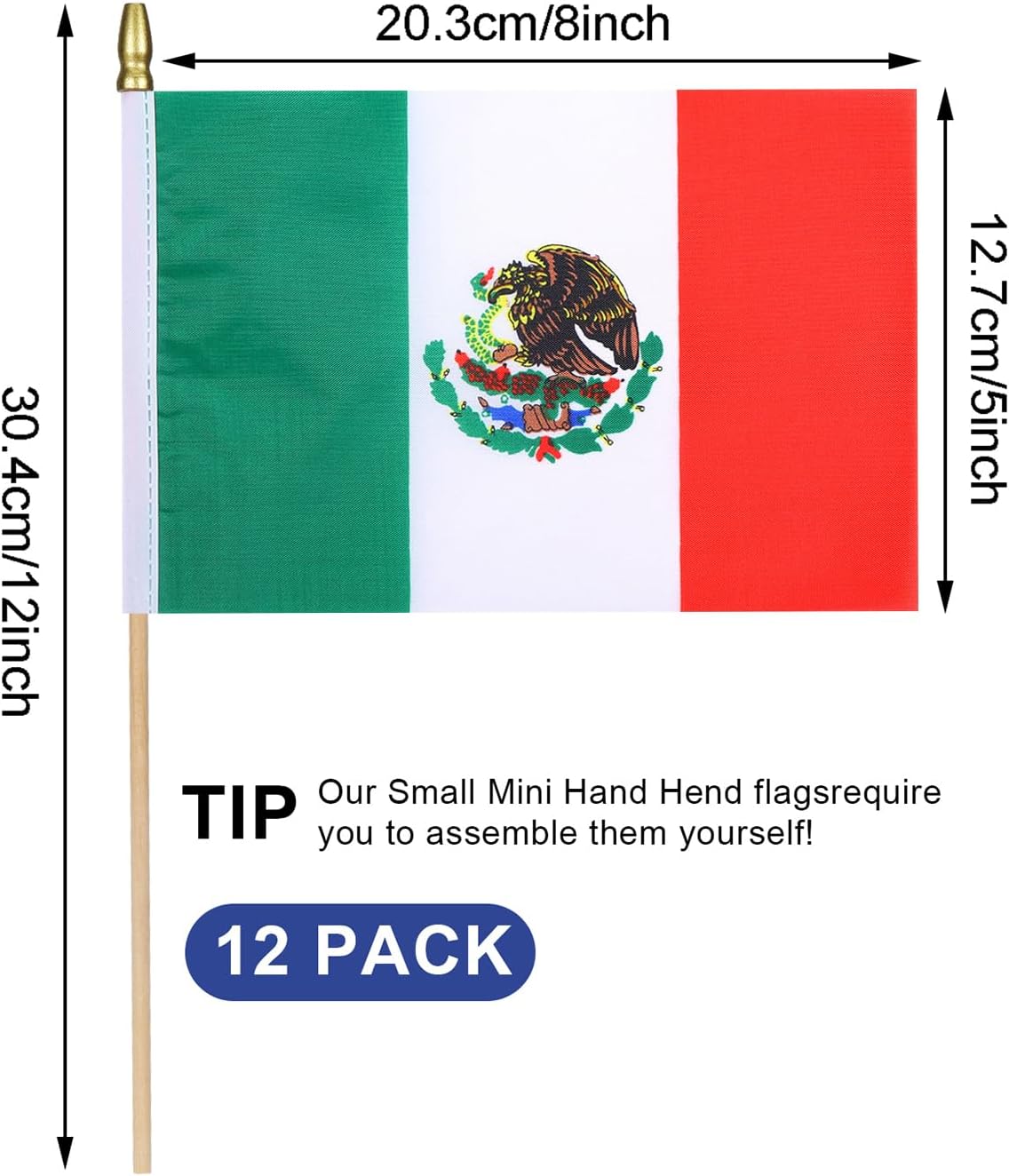 12Pcs Small Mexico Flags on Wooden Stick Mini Mexican Flag Hand Held Flag Decorations,5x8 Inch image 2