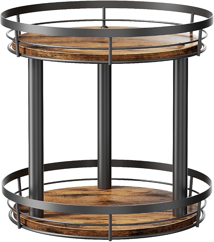 Organizador de especias de madera Lazy Susan de 10.0 in, organización de especias de 2 niveles para gabinete, encimera, cocina, mesa, despensa, organizador de condimentos y condimentos