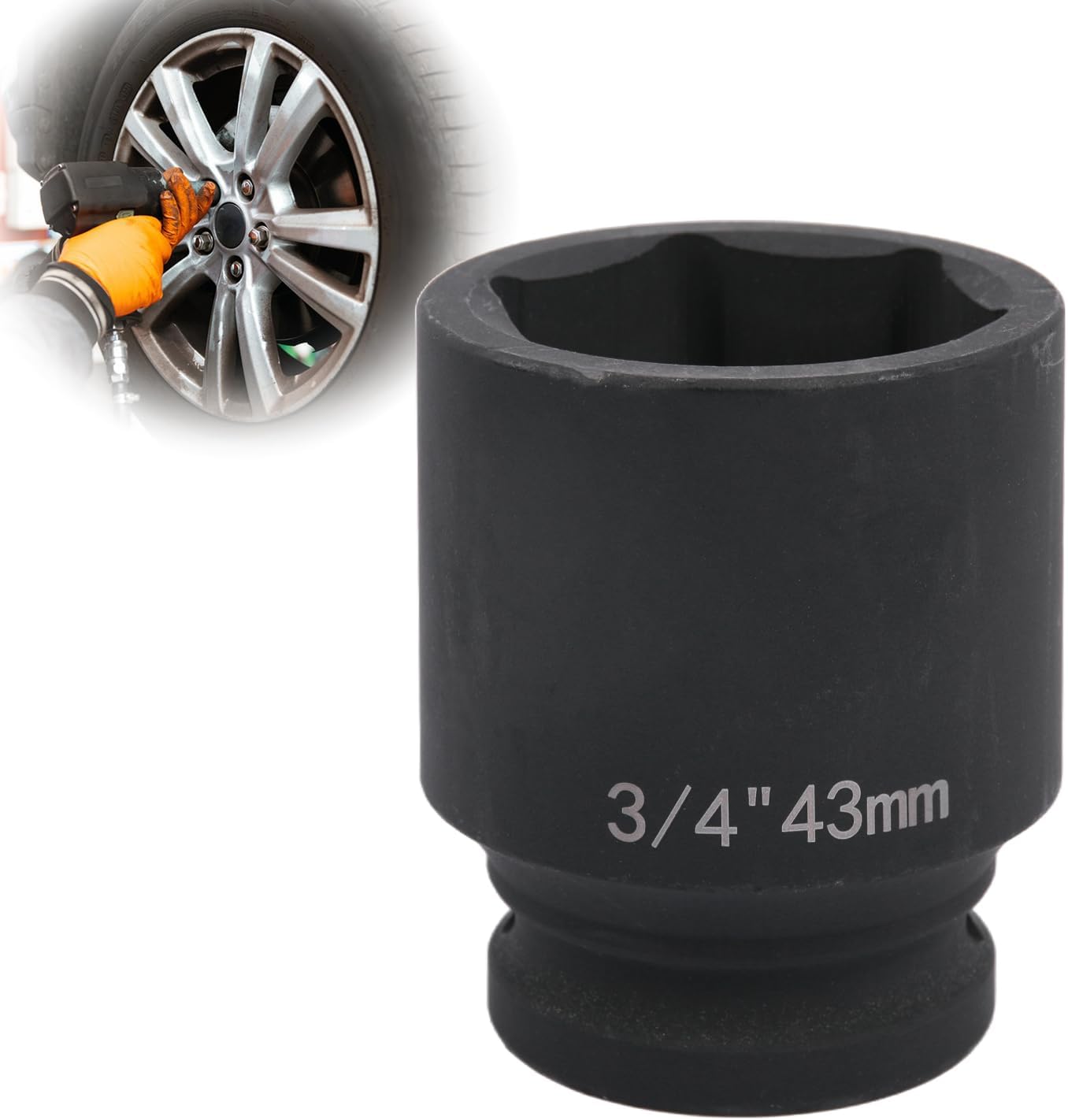 43 mm Hexagonal Socket Spanner 3/4 Inch Impact Wrench Nut Made of Chrome-Molybdenum Steel for Wheel Change and Workshop