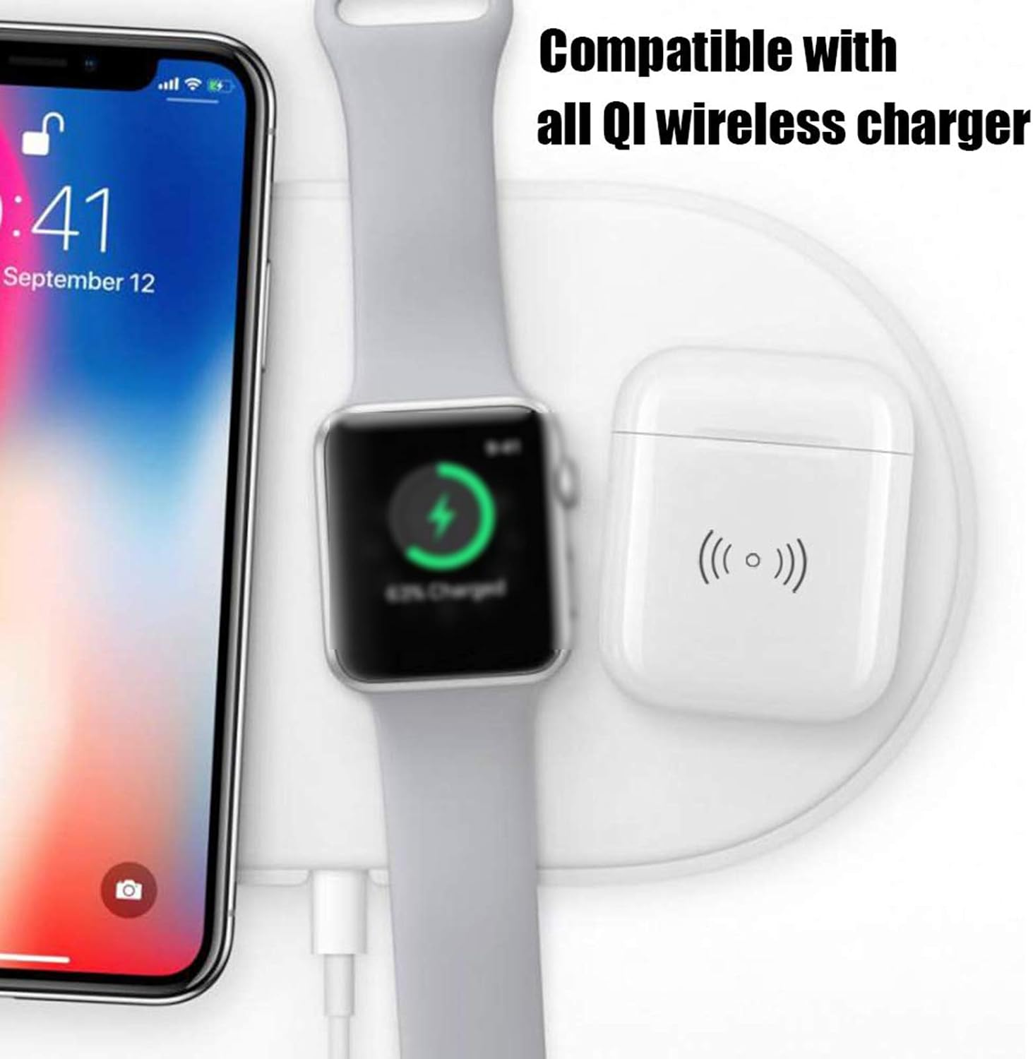 Aukvite Replacement Wireless Charging Case Compatible with Ai Pods 1 2, Ai Pod Charger Case Protective Cover (Ai Pods not Included) with Sync Bluetooth Pairing Button (White)