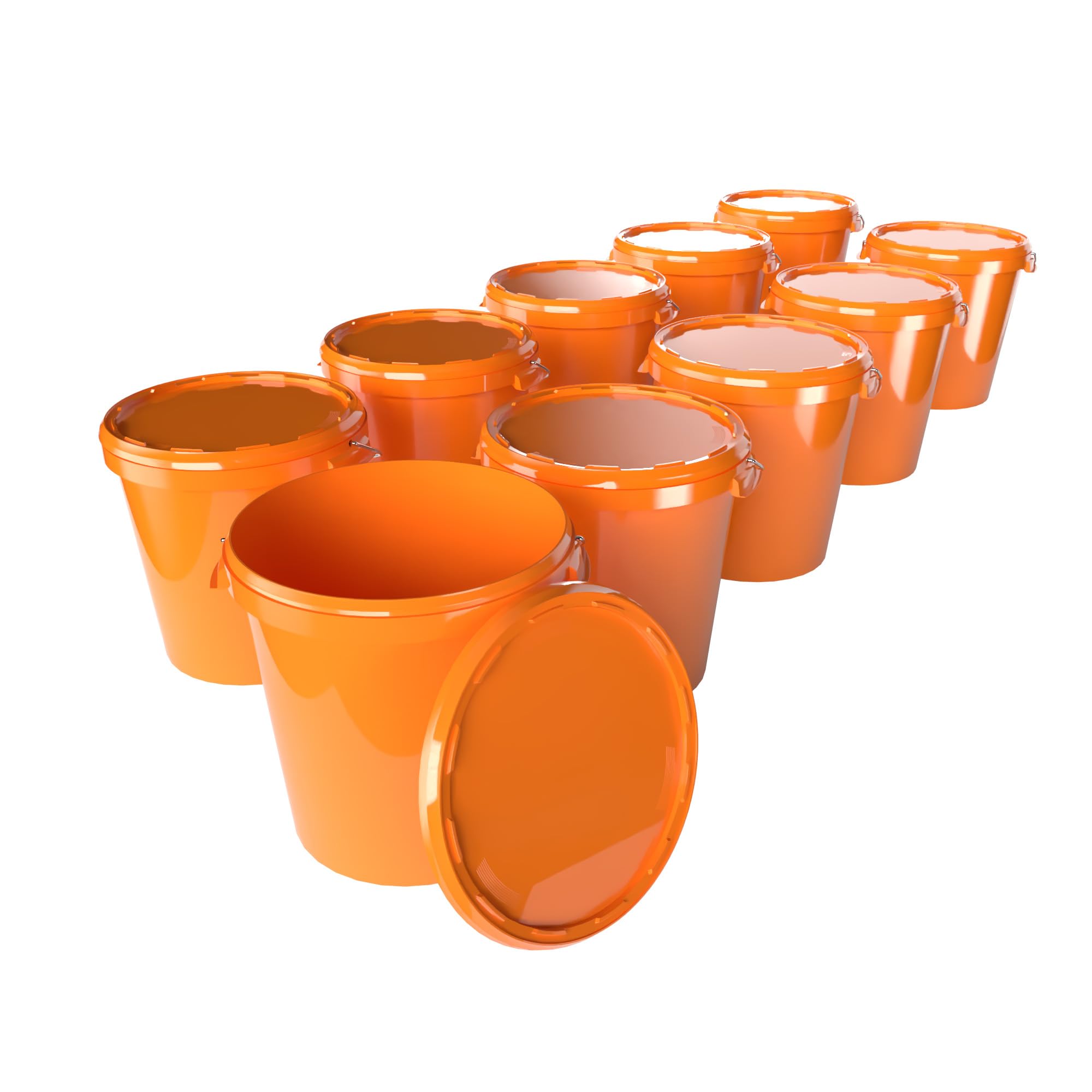 10 Buckets with Lid, 30 Litres, Made in Germany, Food-Safe, Stable, Airtight, Storage Bucket for Storing Food, Office Material, Children's Room, Household, Workshop, Catering, Orange
