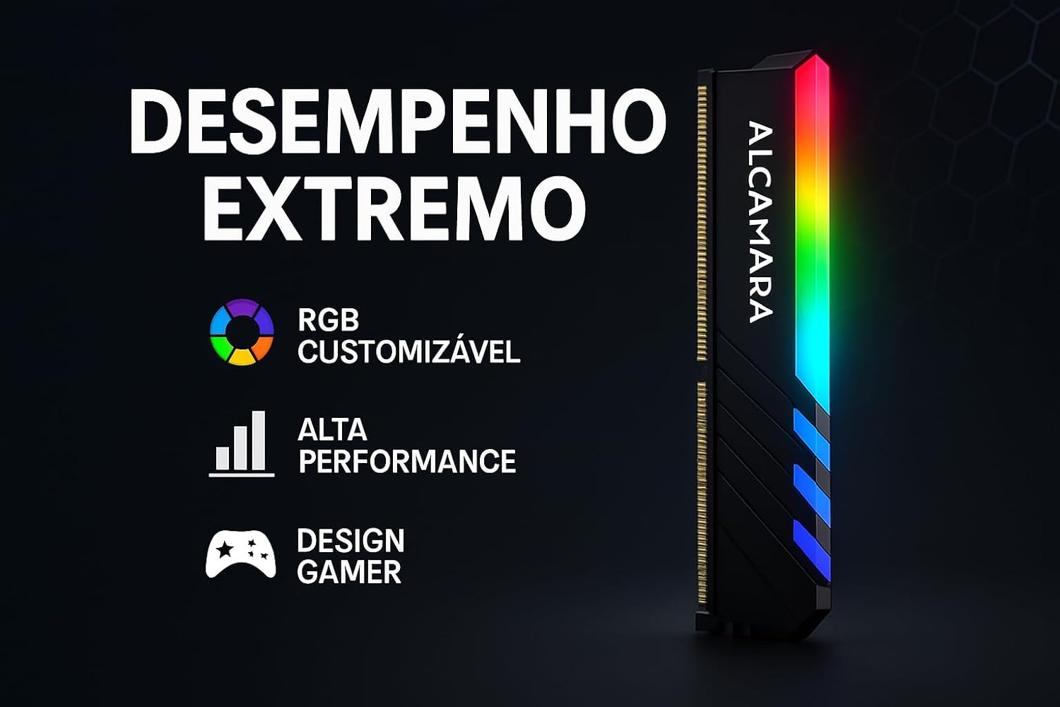Memória RAM ALCAMARA RGB 8GB (01x8GB) DDR4 3200MHz DIMM 1,2V, Perfeito Desempenho para Computadores Desktop e Jogos