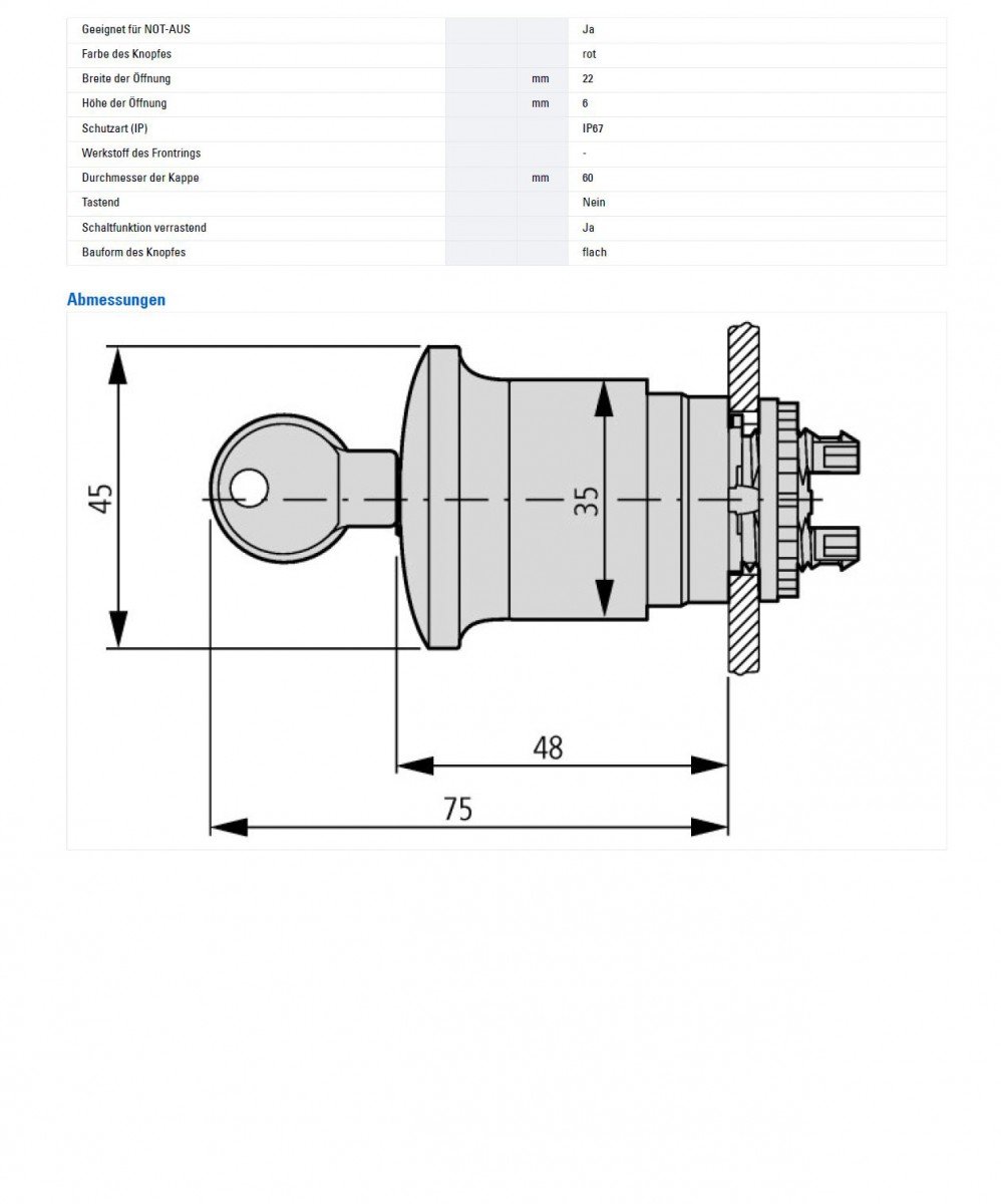 Eaton M22-PVT45P-MPI MPI Pulsador Parada de Emergencia, 45 mm, Indicador Mecánico, Rearme por Giro