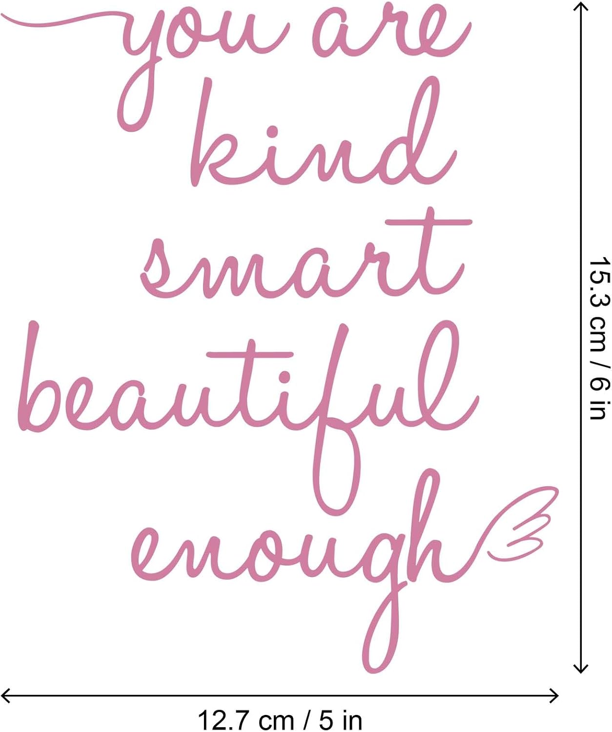 JINGIHE Affirmation Stickers You are Kind Smart Beautiful Enough, Mirror Wall Decor for Bathroom, Vinyl Peel and Stick Wall Decals for Home Decor Living Room Bedroom Girl Home Decoration (Pink) image 2