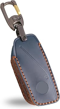 OLLEN Leather Key Fob Cover, Compatible with BMW 2023 2024 2025 New 5 Series 7 Series 740i 760i X1 X5 X6 X7 XM IX IX3 I5 I7, Smart Remote Key Case Protector, Blue