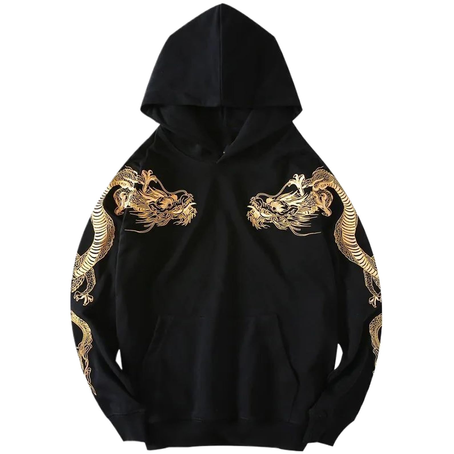 WOLONG Felpe con cappuccio vintage da uomo con ricamo drago felpe con cappuccio Hip Hop felpa con cappuccio streetwear cinese in cotone