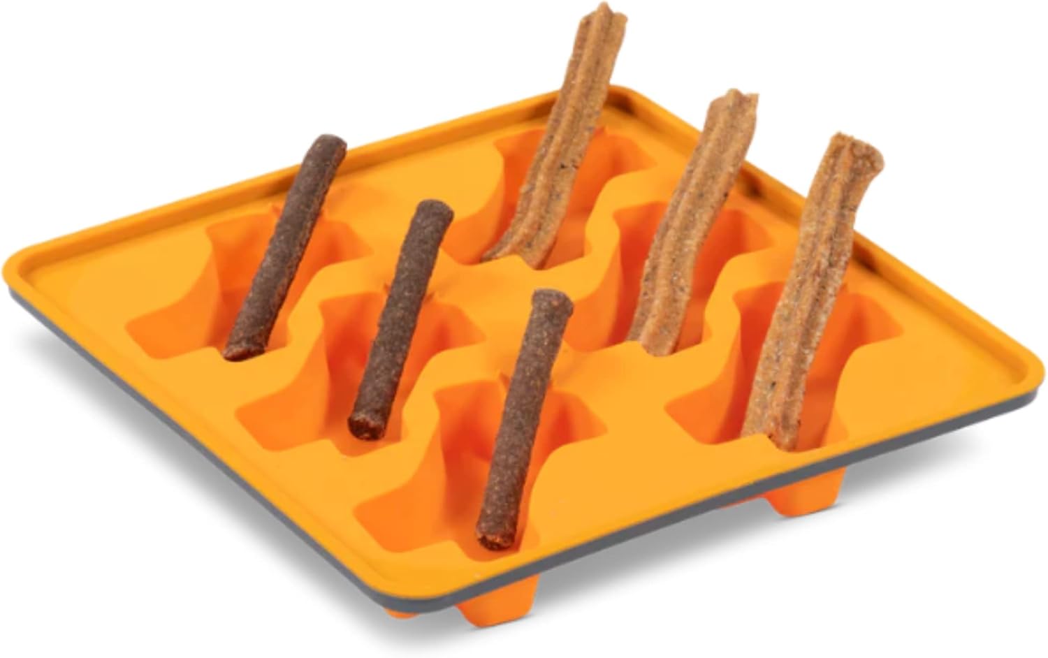 Messy Mutts Framed Silicone Treat and Topper Making Molds | 10" x 10" Tray | 12 Bone Shaped Cavities | Dishwasher, Freezer Safe | Perfect for DIY Dog Treats (Orange)