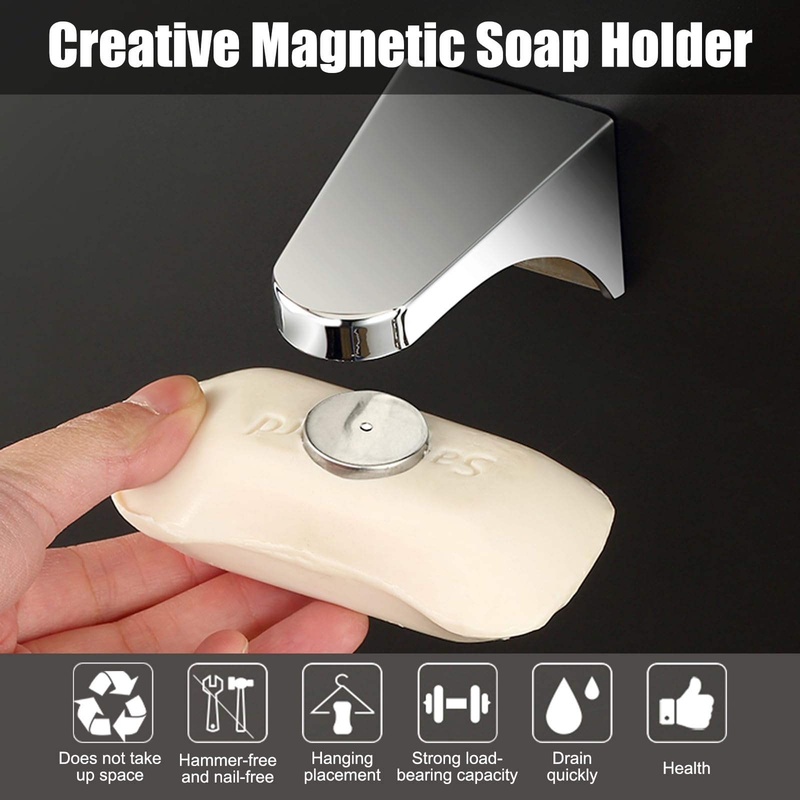 Support Savon Mural 2 Porte-Savon Magnu00e9tique Adhu00e9sif Mural Pour Baignoire De Douche Porte Savon Cuisine Evier