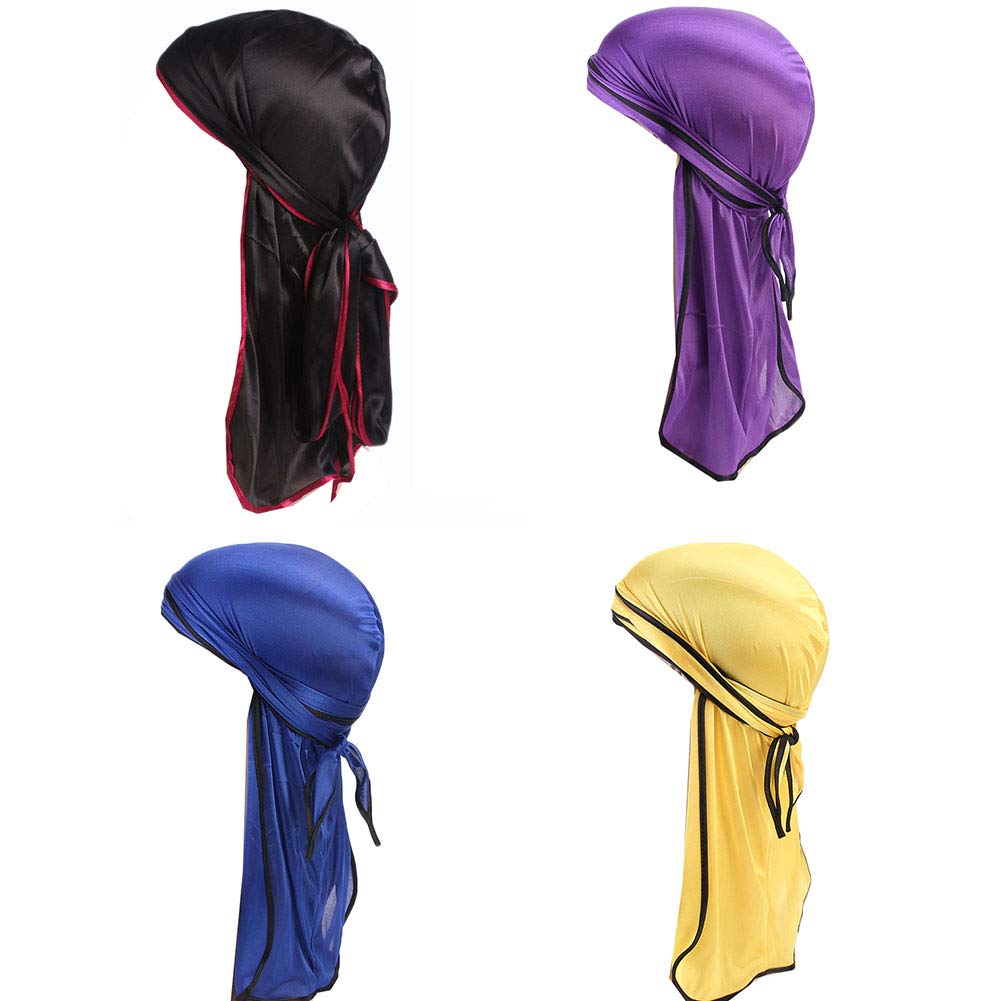 Ulalaza Women's Tjm-05A3 Star Satin Silk Head Wrap Durag Long Tail Beanies Cap Stretchable Velvet Durag Straps Headwraps For Men