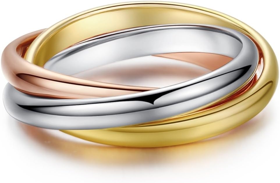 CHIC Classical 3 Rounds 18K Rose Yellow White Gold Plated Ring Fashion Jewelry