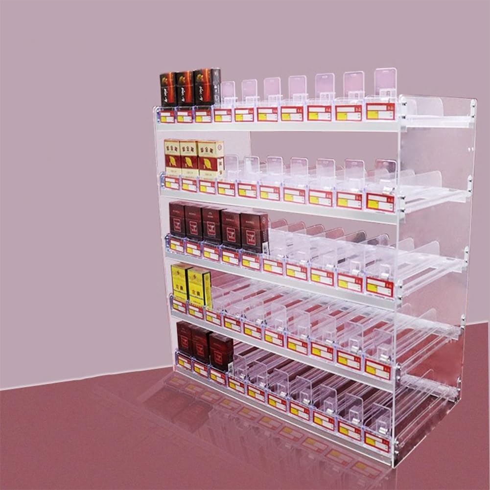 GRRICEPL Auto Cigarette Pusher Cigarette Display Holder, Supermarket Convenience Store Cigarette Rack, Cigarette Case Wall Rack (Color : Clear, Size : 50x27x35cm)