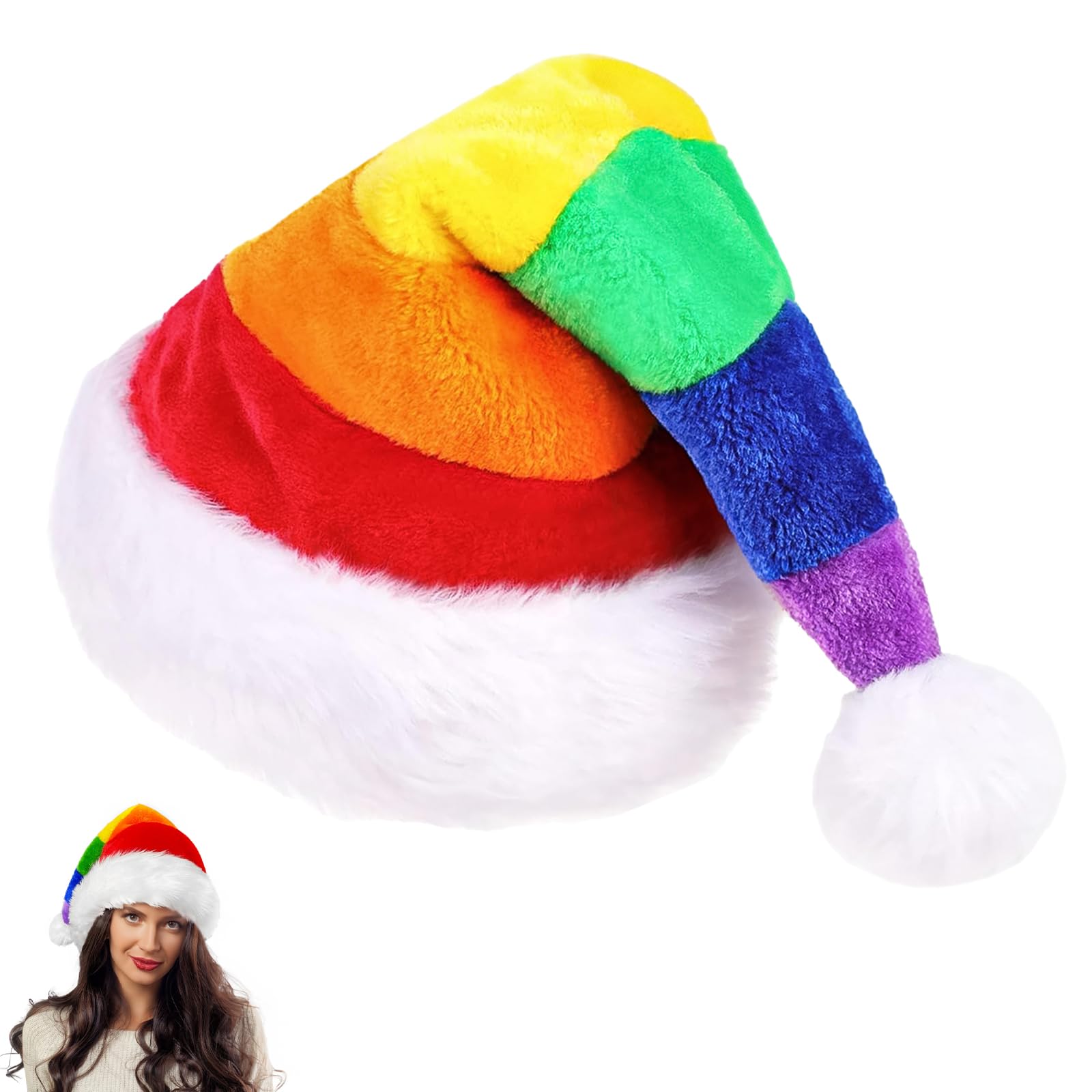 45cm Christmas Hats Santa Hat for Adults,2 Pcs Deluxe Velvet Xmas Santa Claus Hat,Unisex Velvet Comfort Christmas Party Hat Thicken Classic Fur for New Year Festive Christmas Party Supplies(Rainbow)