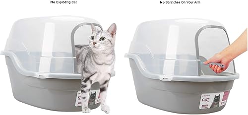 Miniatura 10 de Caja de arena cubierta, caja de arena grande con capucha para gatos con capacidad para hasta dos gatos pequeños simultáneamente, extra grande morado