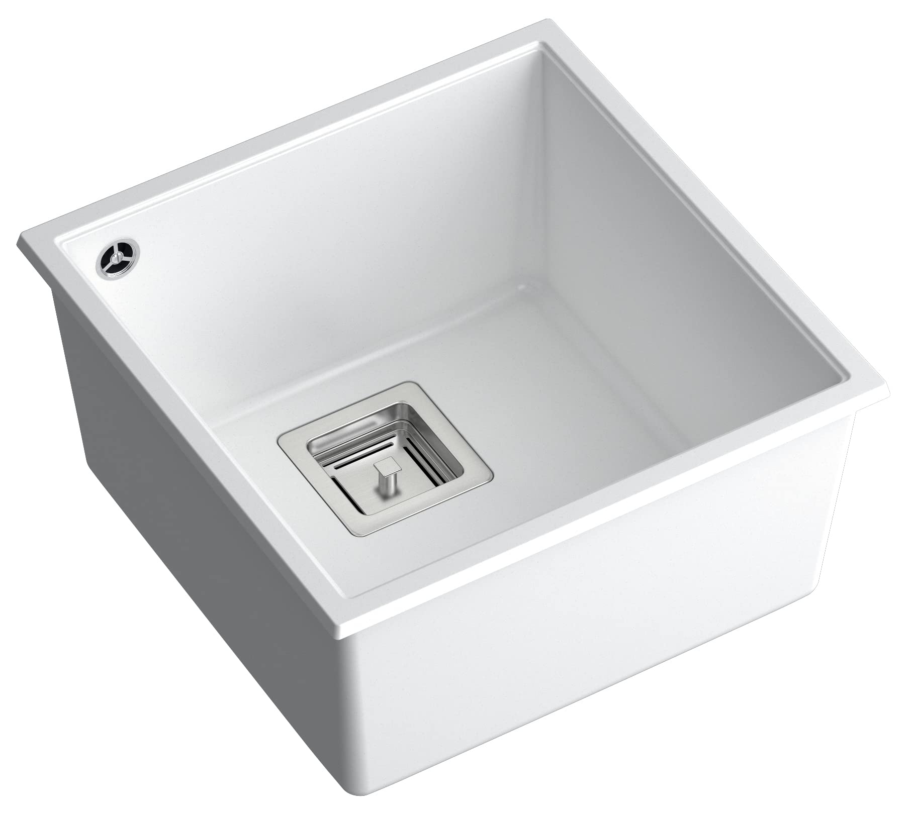 QUADRON fregadero de cocina fregadero de granito de un seno | tamaño 41 x 42 x 22,5 cm color: blanco y acero | DAVID 40 fregadero de 1 seno | fregadero moderno con sifón manual