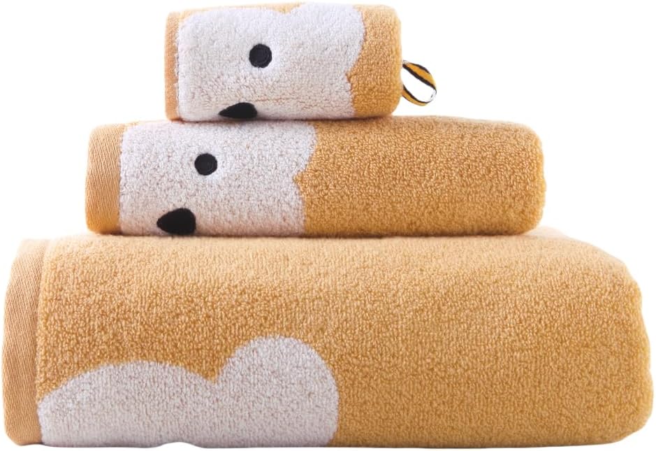 3 Piece Premium Bath Towel Set for Kids(Naughty Bear), 1 Bath Towel 1 Hand Towel 1 Washcloth, Quick-Drying, 100% Cotton，Oeko-TEX Certified (Blue)