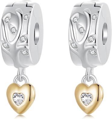 NINGAN 2 PCS 925 Sterling Silver Two-Tone Tree of Life Clips Charms Fit for European Bracelets, Spacer Stopper on Charm Birthday Christmas Mother's Day Jewelry Gifts for Women Family Grandma