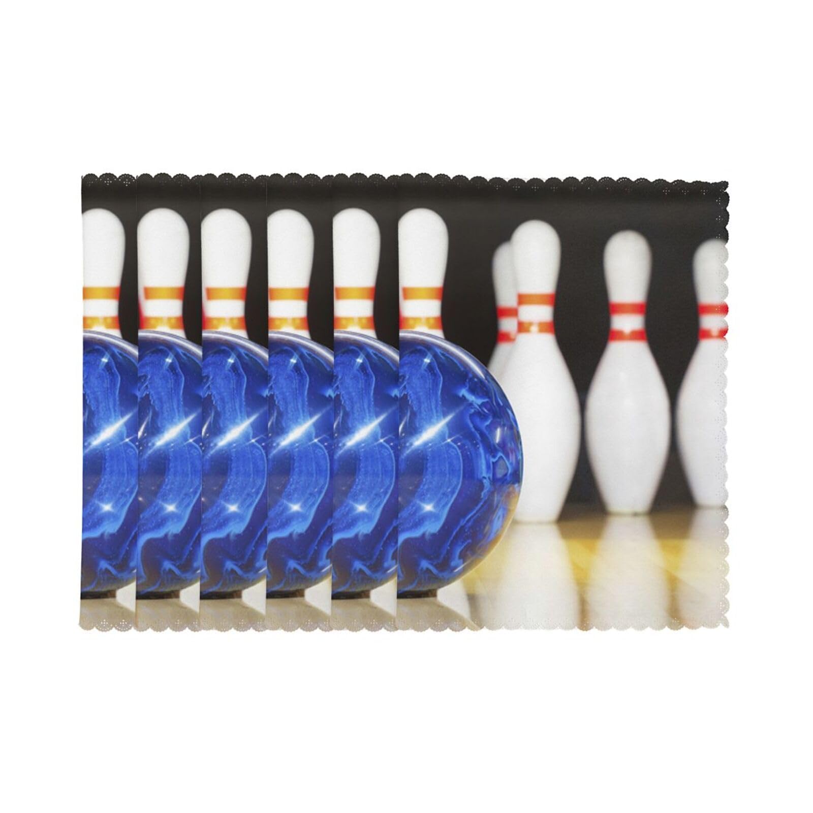 6 PCS Heat Resistant Placemat 45x30 CM, bowling Printed Non-Slip Place Mats for Kitchen Dining Table Indoor Outdoor