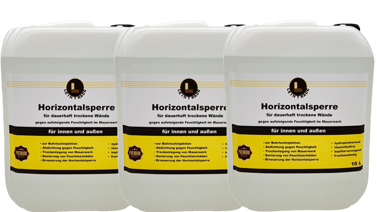 Pared seca (30 L), bloqueo horizontal permanente para interior y exterior, sellado de sótanos, inyección de agujeros de perforación 3 x 10 l