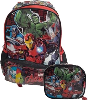 Kit de Mochila de Rodinha Escolar e Lancheira dos Vingadores by Luxcel Ref.38015 (Vermelho)