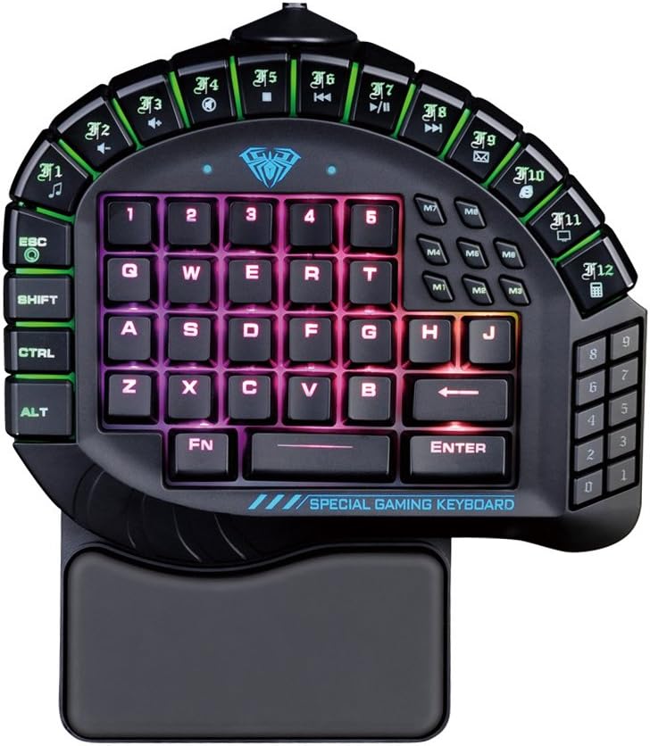 XFUNY Gaming Keypad, Programmable Mechanical Gaming Keyboard Macro Setting & RGB Backlight One-Handed Keyboard with Removable Hand Rest for PUBG / WOW / DOTA / OW (Mechanical Keypad)