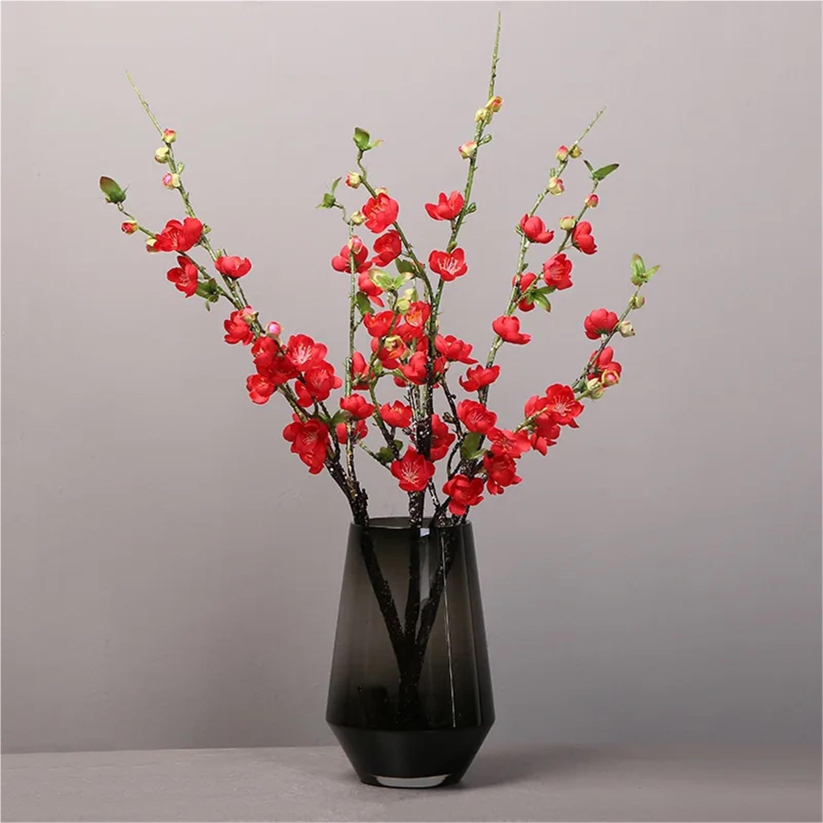 WHMWT Artificial Cherry Blossom Flower Branches Silk Peach Spring For Wedding Decoration Plum Arrangement Accessories(Red)