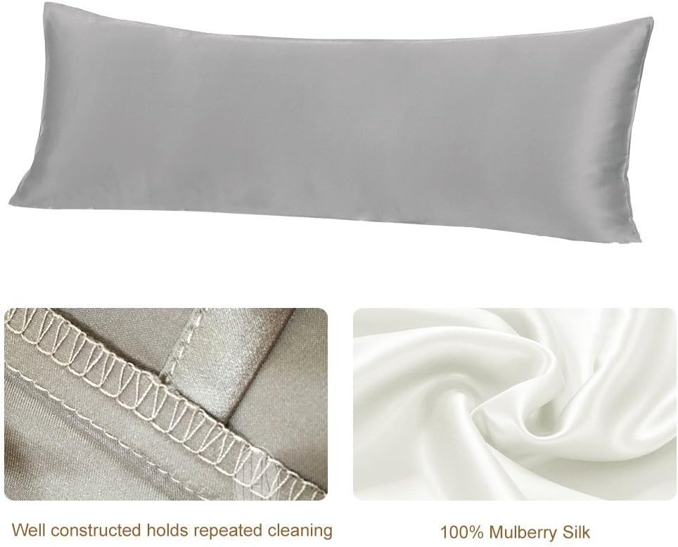 THXSILK 100% Silk Pillowcase for Hair and Skin, Soft Smooth Cooling Pillow Cover with Hidden Zipper, Both Sides Pure Silk, Gift for Women Men 1 pc(20" x 54", White)