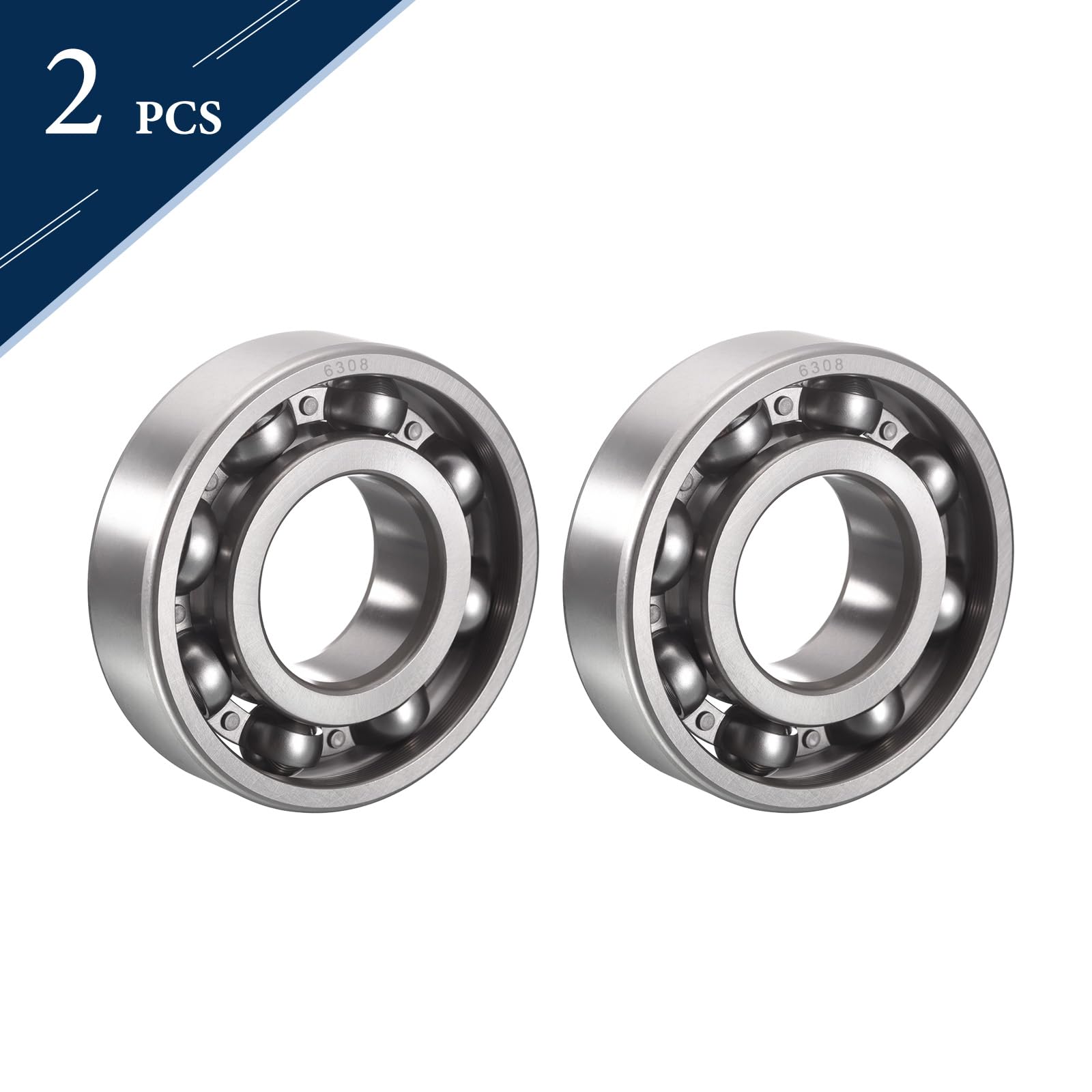 HiPicco 6308-OPEN Lot de 2 roulements à billes à rainure profonde, diamètre intérieur = 40 mm, diamètre extérieur = 90 mm, épaisseur = 23 mm, roulement à billes en acier chromé pré-lubrifié levier Z2