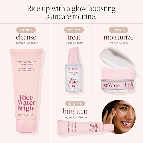 Miniatura 2 de The Face Shop Rice Water Bright - Suero vegano dirige el tono y la sequedad de la piel, iluminador, nutritivo, hidratante para la cara, agua de