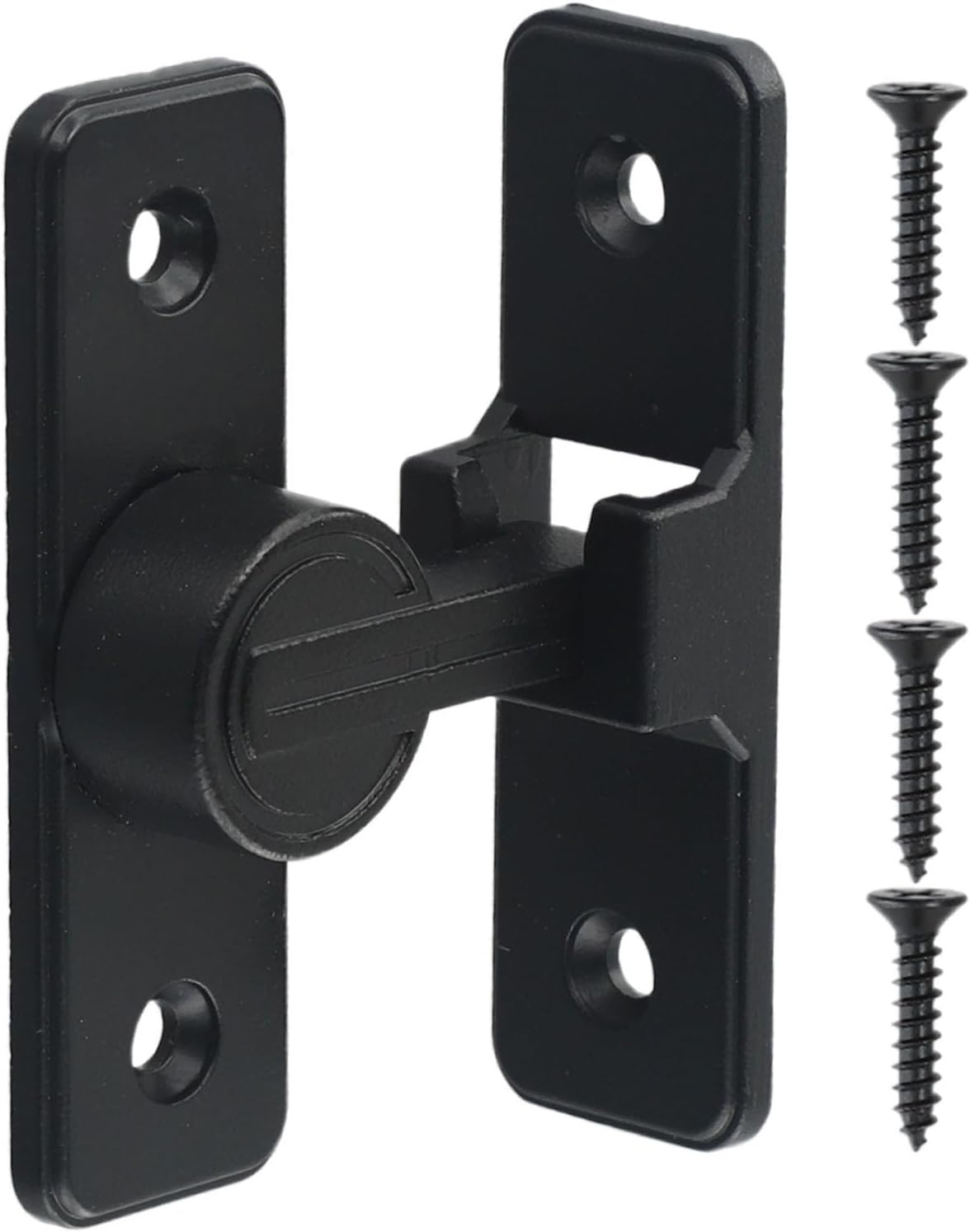 Heavy Duty 90 Degree Barn Door Lock, Zinc Alloy Sliding Gate Latch with Matte Black Finish Garden Fence Cabinet Garage, Install Hardware (Black, 3.18x1 Inch)