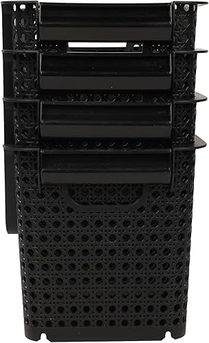 Miniatura 5 de Skywin Contenedores de almacenamiento apilables de plástico para despensa, paquete de 4 contenedores apilables negros para organizar alimentos,