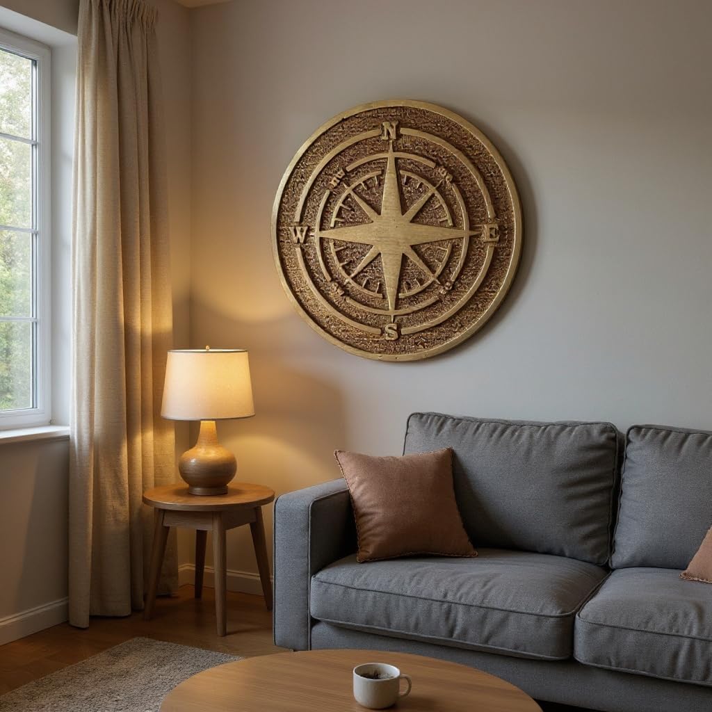 Plaque Premium Solid Brass Compass Rose Wall Antique Nautical Navigation Design – Engraved Compass Directions N S E W – Rustic Vintage Decorative Plate for Home, Office, Outdoor, Gift (8" inches)
