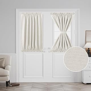 Turquoize Door Curtain 40 inches Long - Thick Linen Textured French Door Curtain, Rod Pocket Privacy Panel for Living Room/Patio Glass, 1 Panel, 54W by 40L, Ivory