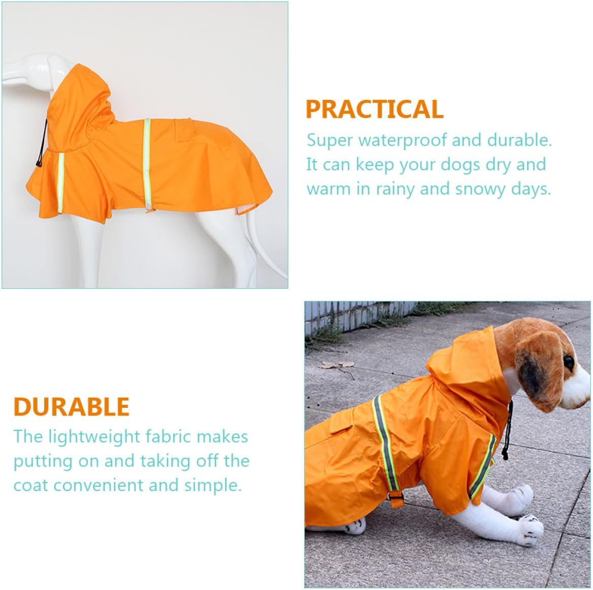 Dog Reflective Raincoat Waterproof with Adjustable Strap Orange XL for Large Dogs, Puppy Rain Jacket for Daily Use and Night Walking Safety