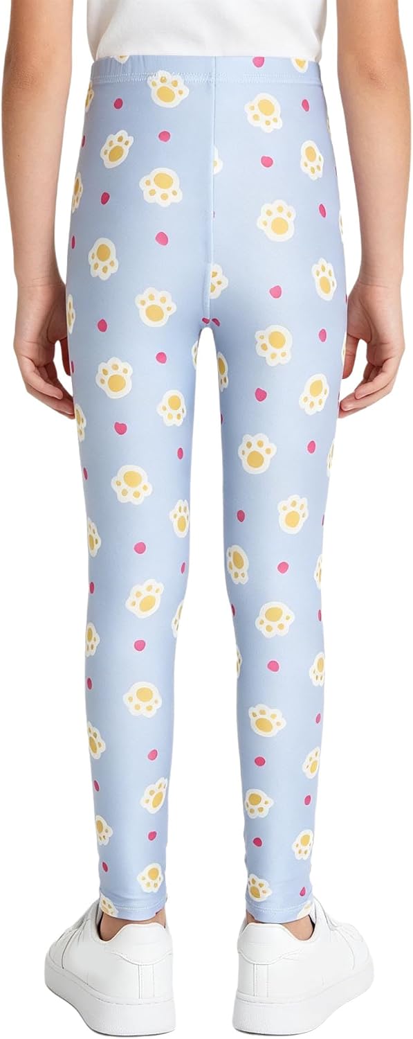 TiaoBug Kids Girls Stretchy Athletic Leggings High Waist Yoga Pants Tight Pant for Running Workout Puppy Paw Prints 11-12 Years