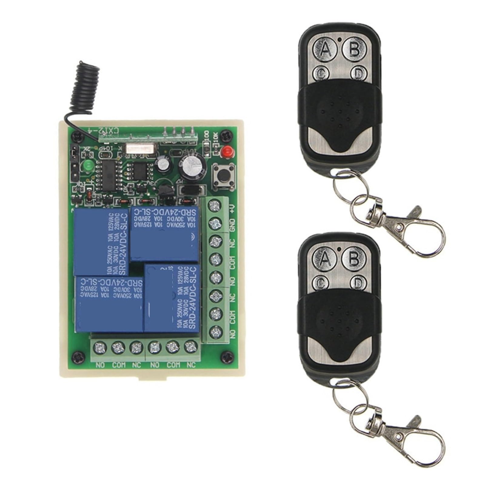 Interruttore di comando a distanza Controller DC12V 24V 4CH utilizzato for il corno a lampada 'asta spinta del motore e altre apparecchiature Residenziale, Commerciale(2,433 MHz,24)