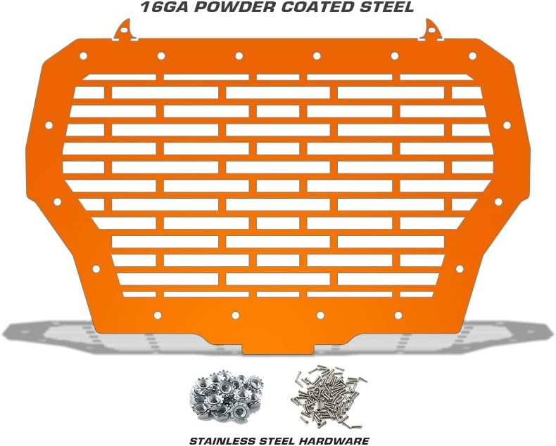 300 Industries Steel Grille Replacement for Polaris RZR 1000 XP Turbo 2017-2018 - Single Piece Powder Coated Spectra Orange - Bricks
