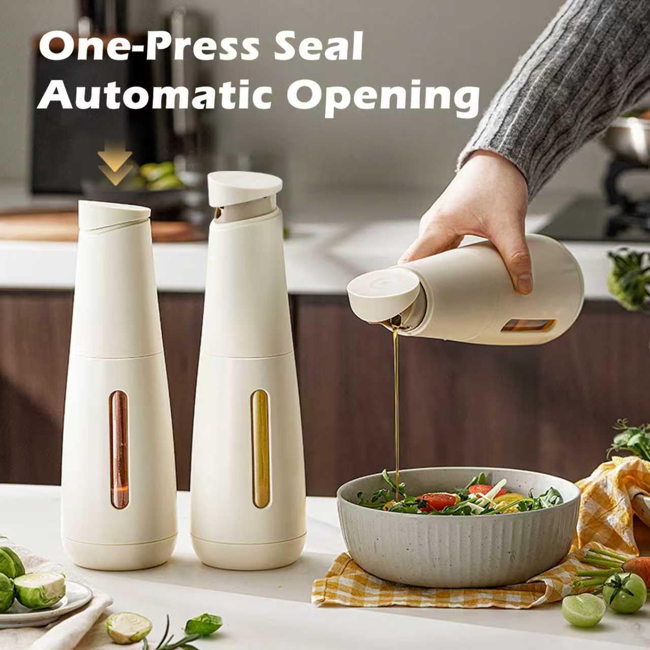 3-Seal Lock Oil & Vinegar Dispenser, 16oz Heat Insulated Bottle, 304 Stainless Steel No-Drip Spout.(Kitchen) Airtight for Olive Oil, Vinegar, Soy Sauce (White)
