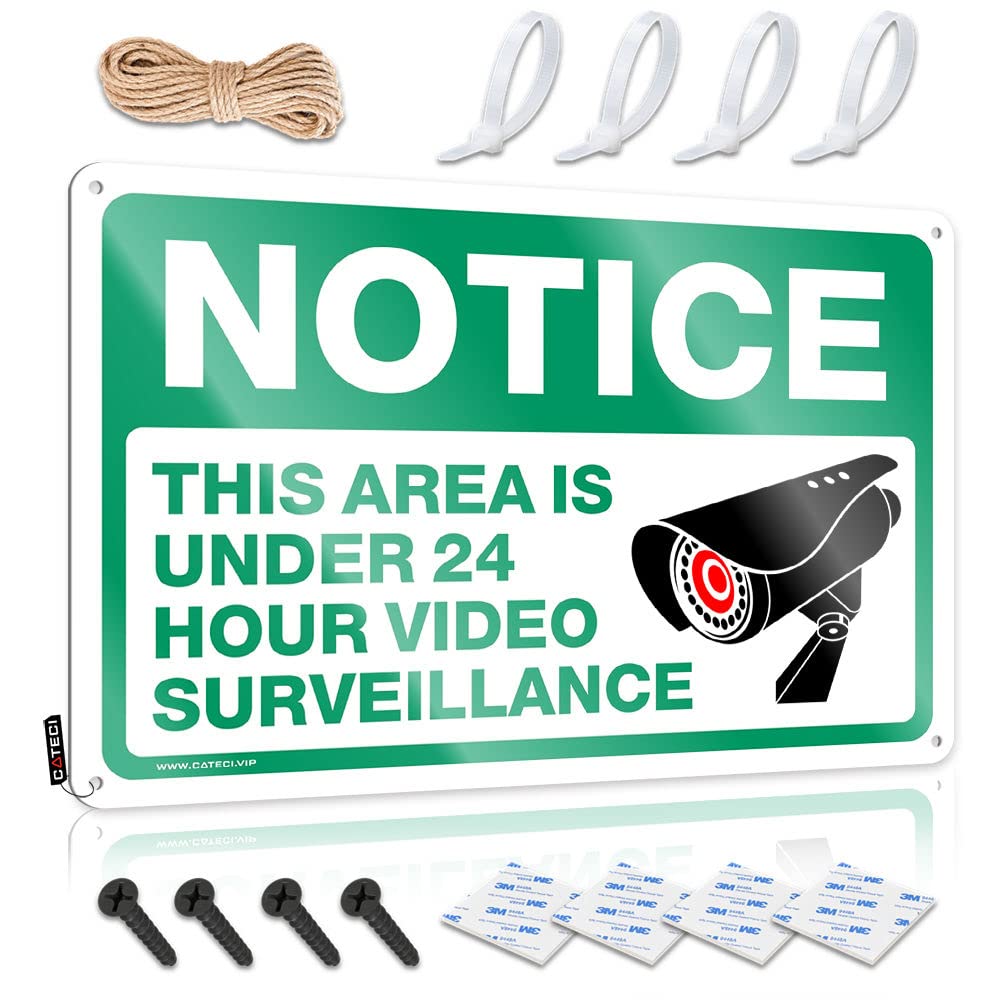 HELIOFORGE Metal Bar Signs Notice - This Area Is Under 24 Hour Video Surveillance Tin Sign Tin Sign Man Cave Decor Bar Mirrors For Man Cave(30X40CM)