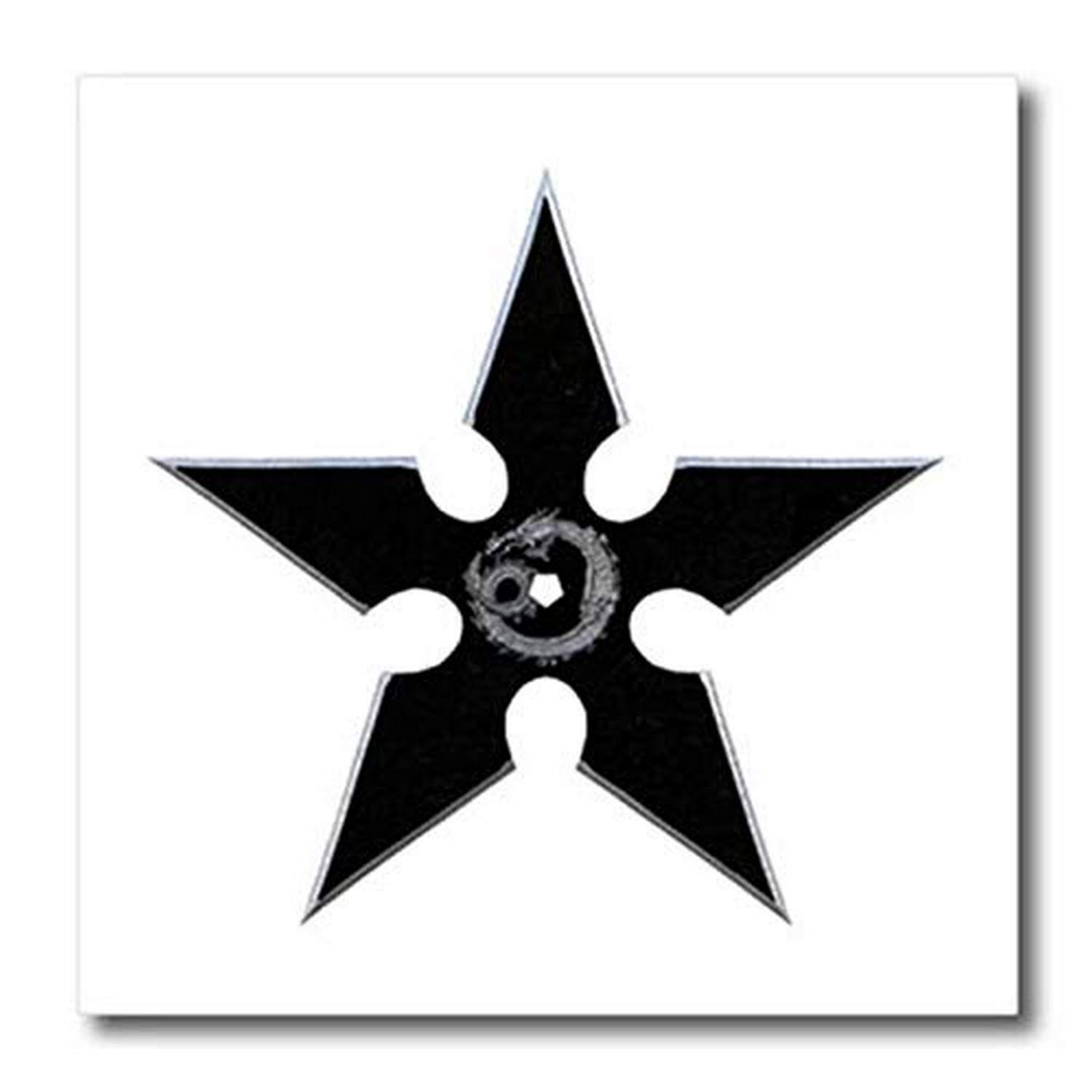 3D Rose A Black Shuriken with Dragon Art Iron On Heat Transfer, 6 x 6, White