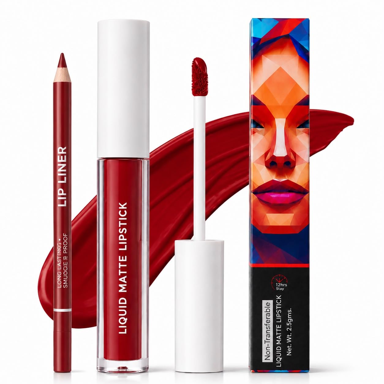 Liquid Matte Lipstick and Lip Liner Combo Set, Red | 12 Hrs Stay, Non-Transferable, Long Lasting, Smudge Proof, 2.5 g-image-13