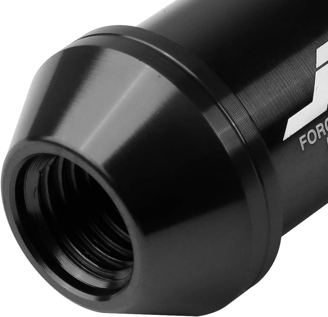 Auto Dynasty J2 Engineering 7075 Compatible withged Aluminum M12X1.5 20Pcs 50mm Long Open End Lug Nut Set w/Turner (Black)