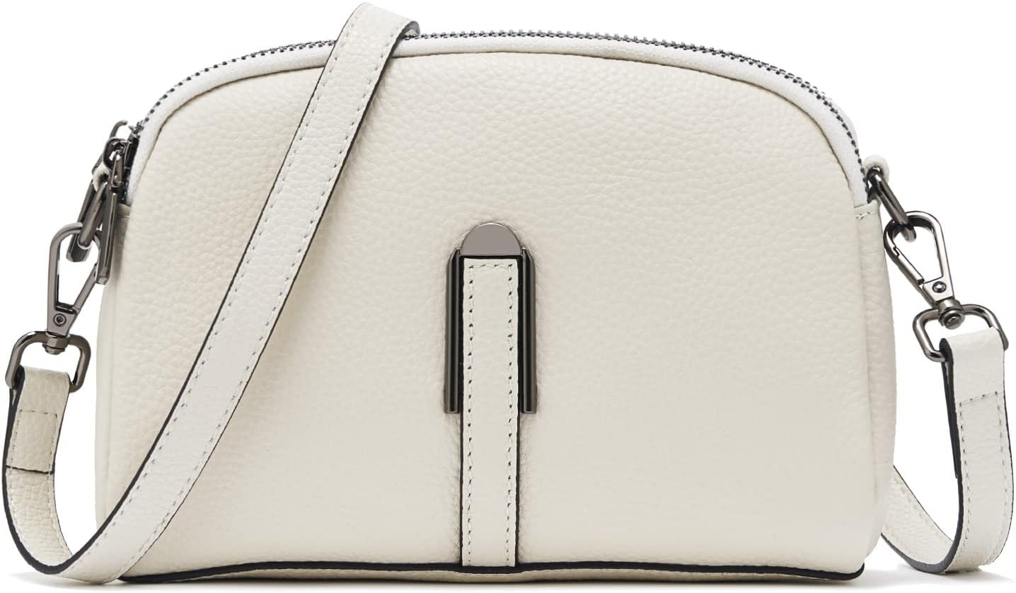 ZOOEASSGenuine Leather Small Crossbody Bags for Women,Ladies Shoulder Bag Purses Multi Pocket Cross Body Purse, Beige