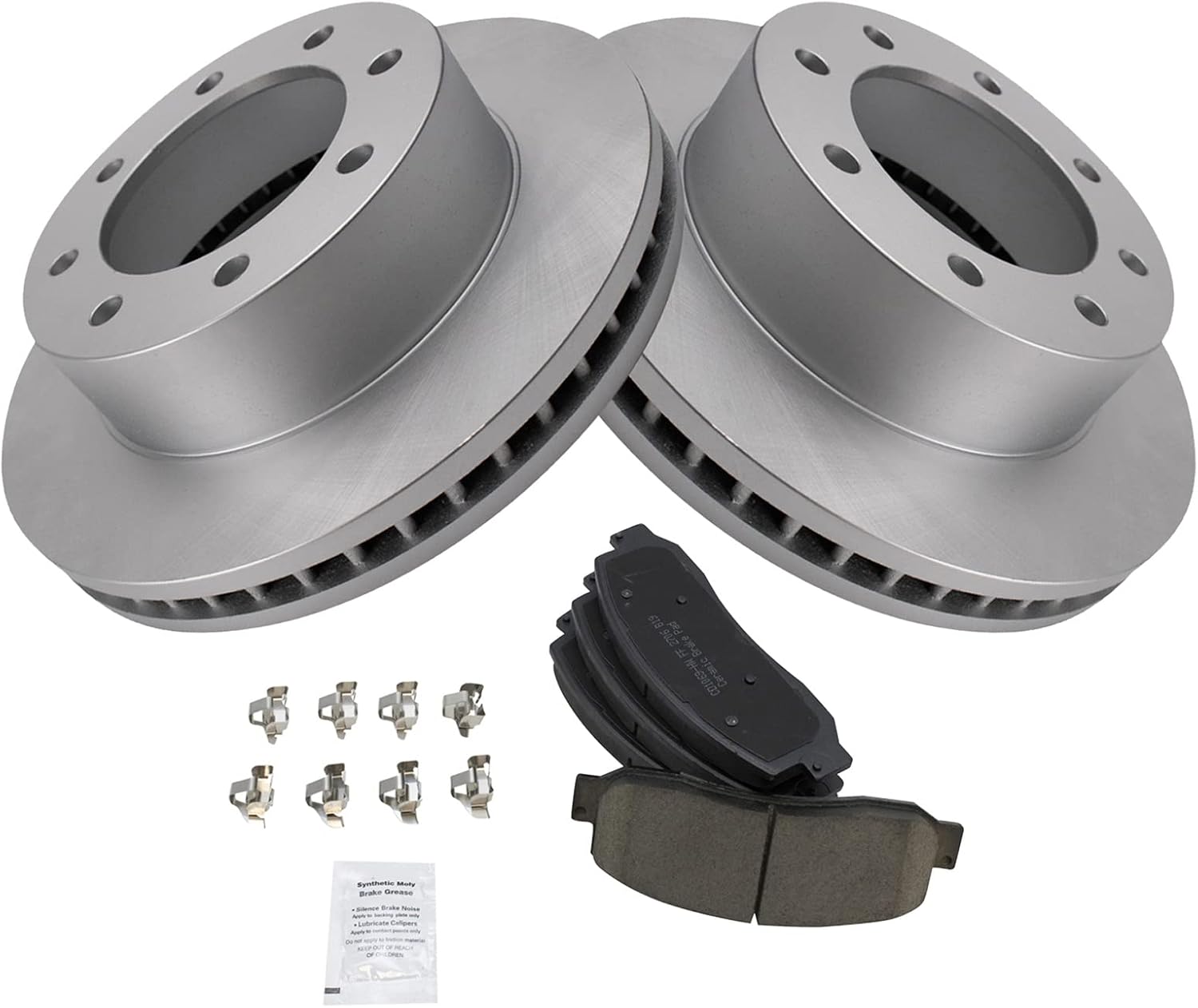 TRQ Front Brake Pad & Rotor Kit Brake Pads Brake Rotor Ceramic Premium G-Coated Compatible with 2005-2012 Ford F-250 Super Duty F-350 Super Duty