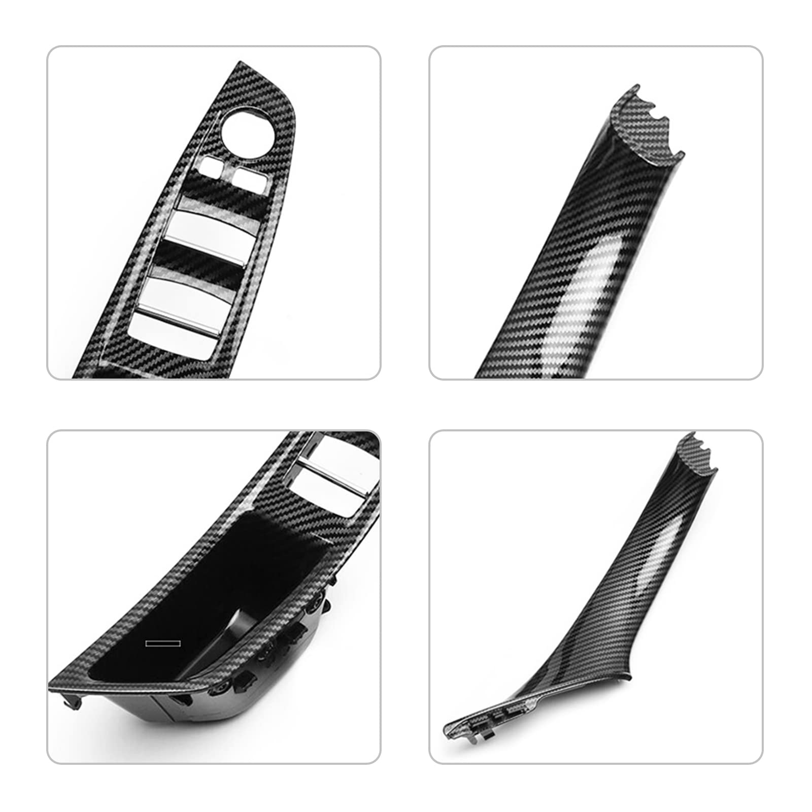 Manija de puerta interior para BMW F10 F11 F18, perilla de panel de puerta interior Ajustador de manija de puerta de ventana interior para BMW Serie 5 (fibra de carbono)