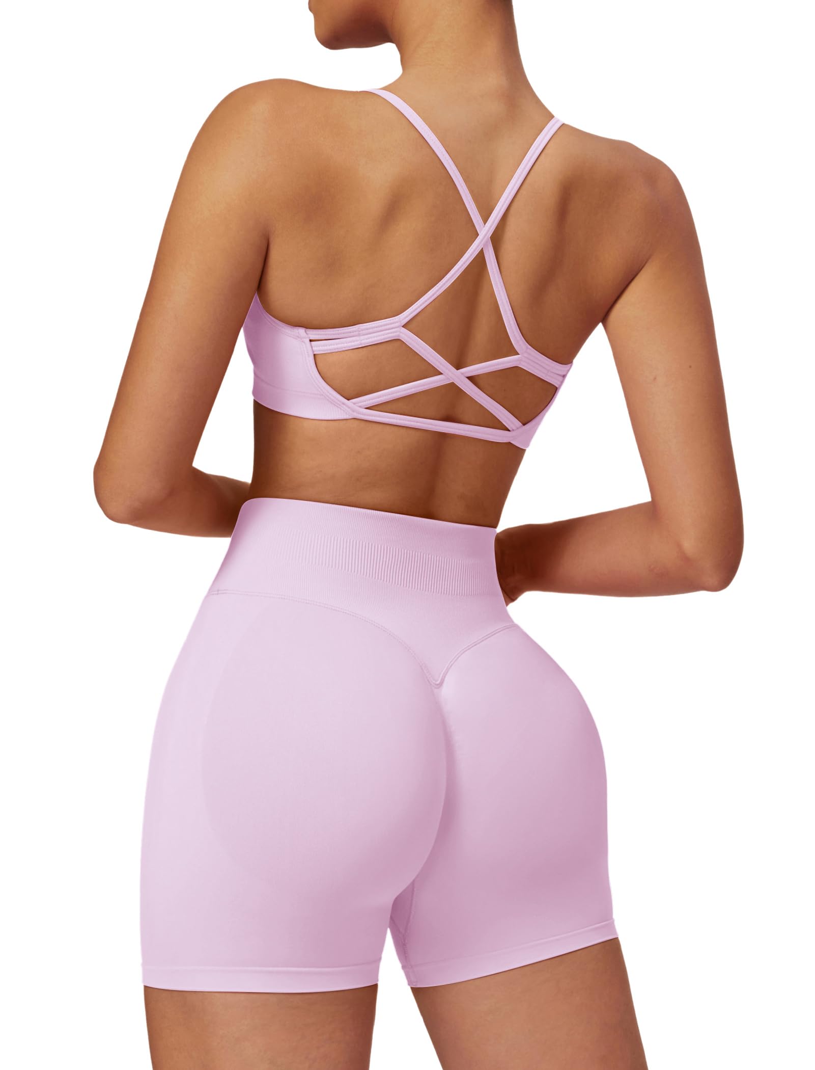 Odizli Sujetador deportivo para mujer con espalda descubierta, sujetador deportivo + pantalones cortos de cintura alta, ropa deportiva para fitness, gimnasio, entrenamiento, yoga