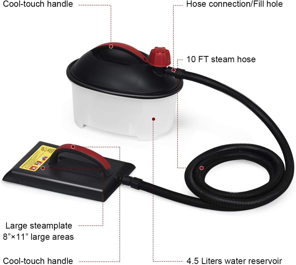 Nightcore Wallpaper Stripper, Chemical-Free Wallpaper Steamer w/Long Run Time, Safety Power-off Protection, Portable Handles, 10 FT Hose & Large Steam Plate, Lightweight Wallpaper Remover for Easy Use