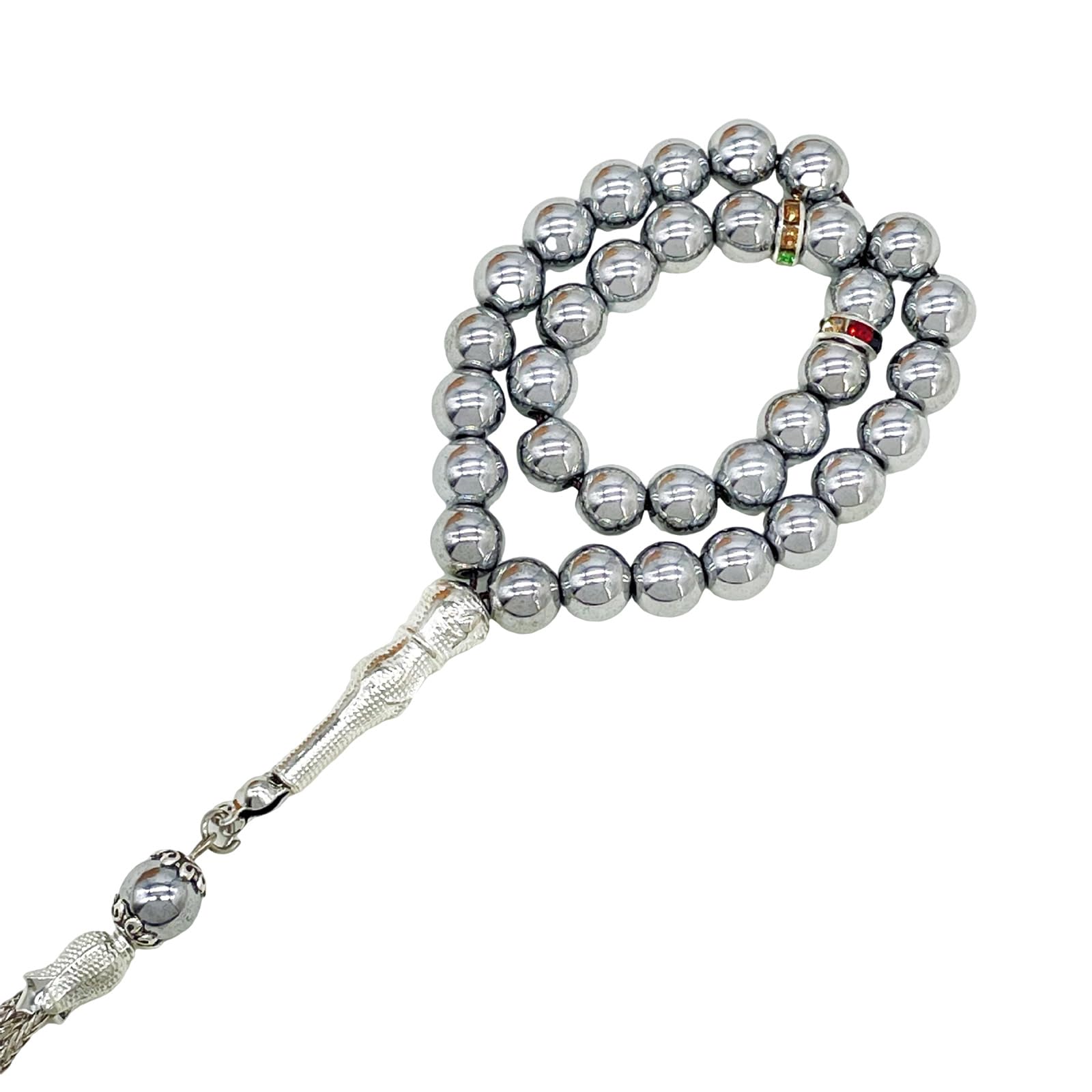 Micfeny Silver 33 Beads Islamics Prayer Beads Tasbih Beads With Elegant Tassels Designs For Muslims Worships And Meditation Use