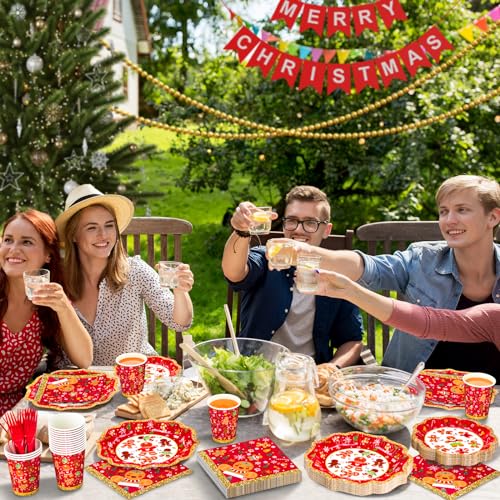 Christmas Gingerbread Party Supplies Serves 24 Party Tableware Disposable Dinner Plates,Dessert Plates ,Paper Cups,Xmas Napkins,Forks,Christmas Party Dinnerware Gingerbread Theme For Xmas Celebration – Image 6