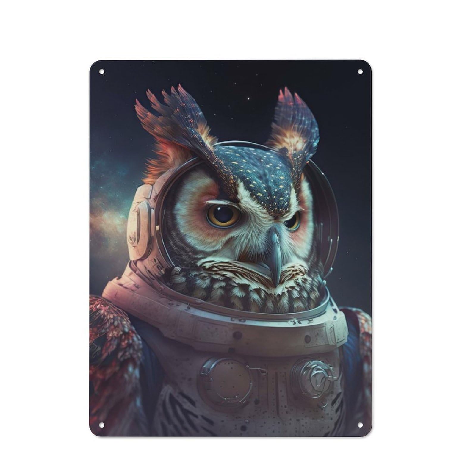 Workshop Style Owl Astronaut Tin Sign 40x30cm, Garage Wall Decor for Tool Room, Garage, Studio Or Home Bar