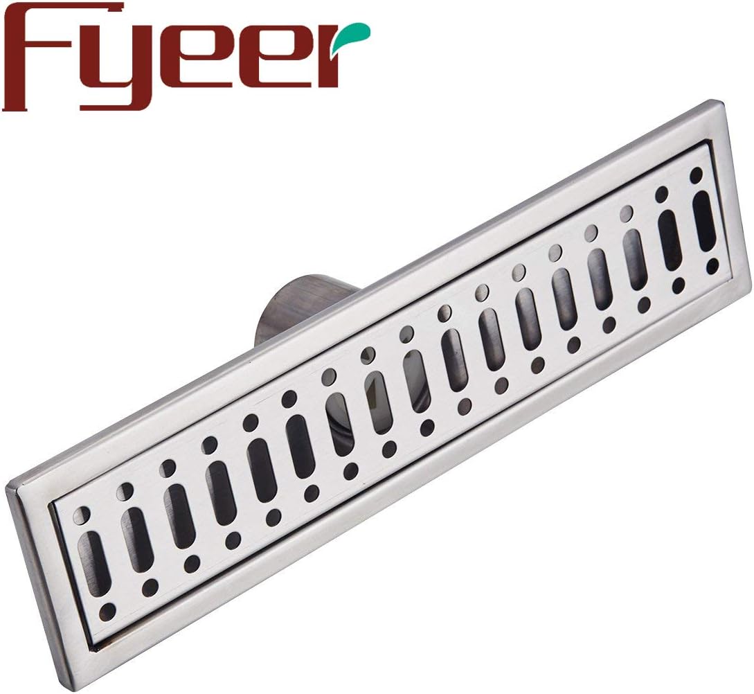 Fyeer Linear Shower Drain Floor Drain Bars Drain Strainers with Removable Wave Pattern Grate, 24-Inch, Brushed 304 Stainless Steel